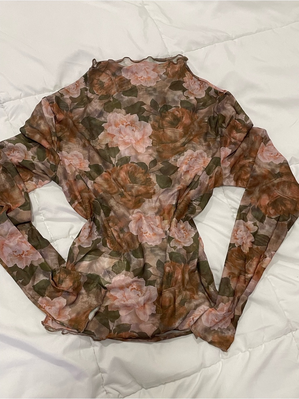 Y2K Vintage Floral Mesh Long Sleeve Top